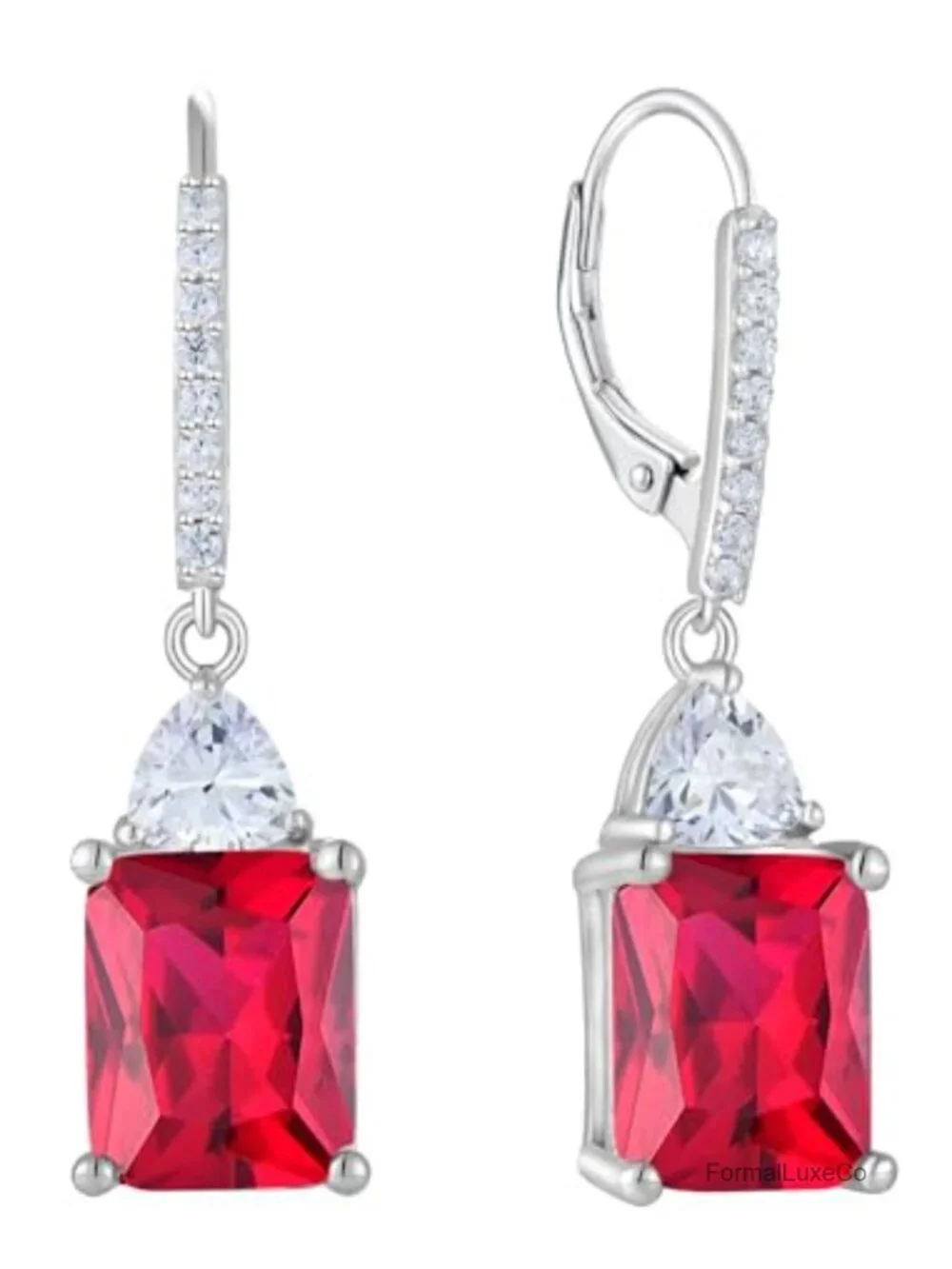 Emerald Cut Dangle Earrings 925 Sterling Silver Leverback Hypoallergenic Women